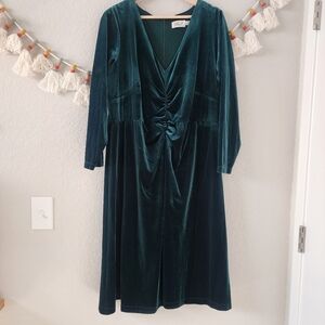 Eliza J Everyday Soft Green Velvet Ruched Long Sleeve Midi Dress Formal Party 16